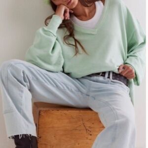 We The Free Venice V-Neck Sweatshirt Mint Ivy Oversized Size Small